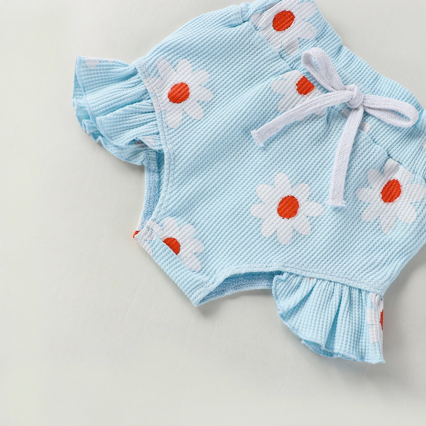 Baby Girl Daisy Print Ruffle Romper & Shorts Set – Cute Summer Outfit