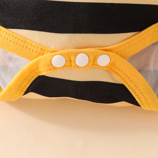 Baby Girl Bee-Inspired Romper Set | Yellow Striped Long Sleeve Romper + Skirt | Cute Three-Piece Outfit