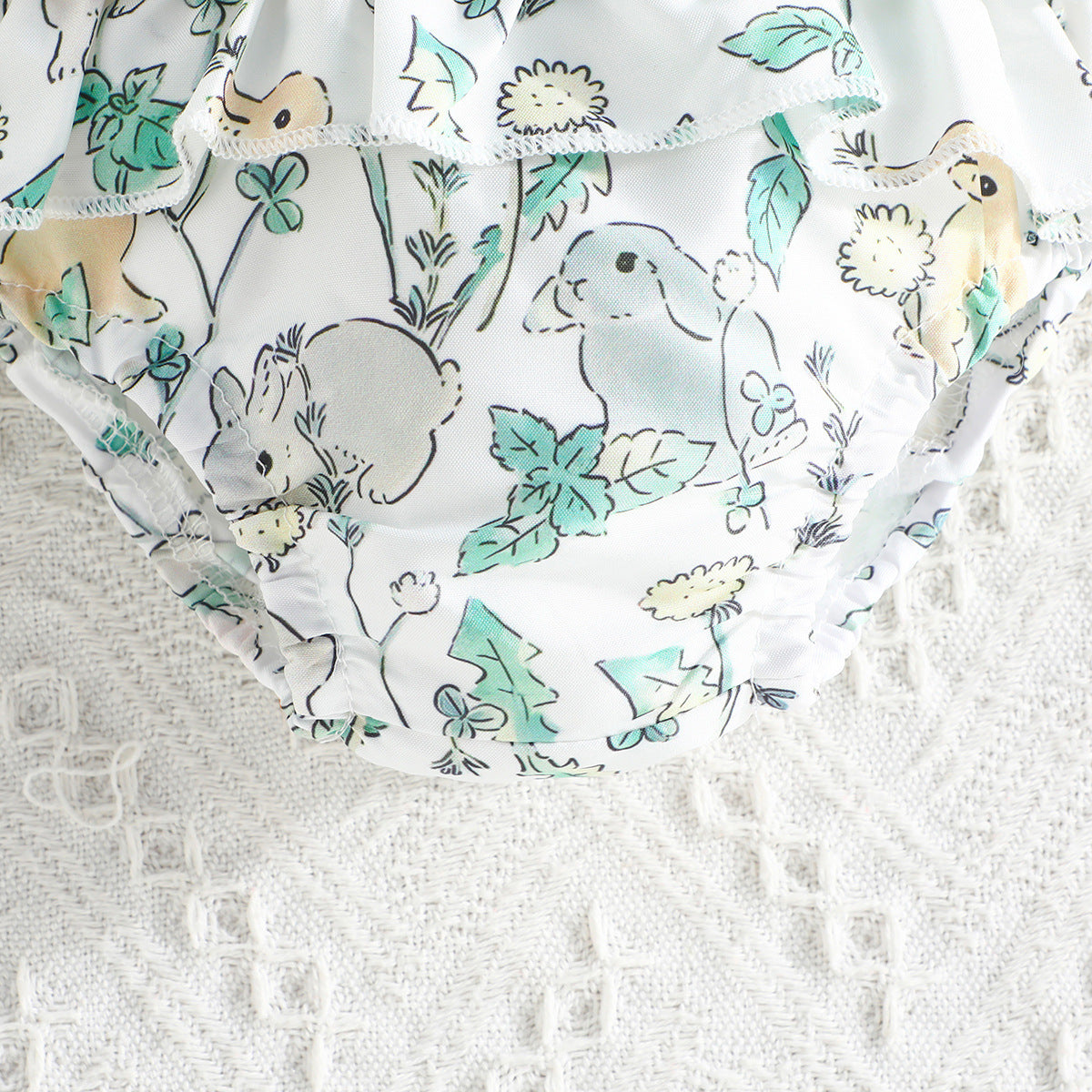 Baby Girl Summer Outfit – Teal Ruffle Romper, Shorts & Headband Set | Soft & Comfy