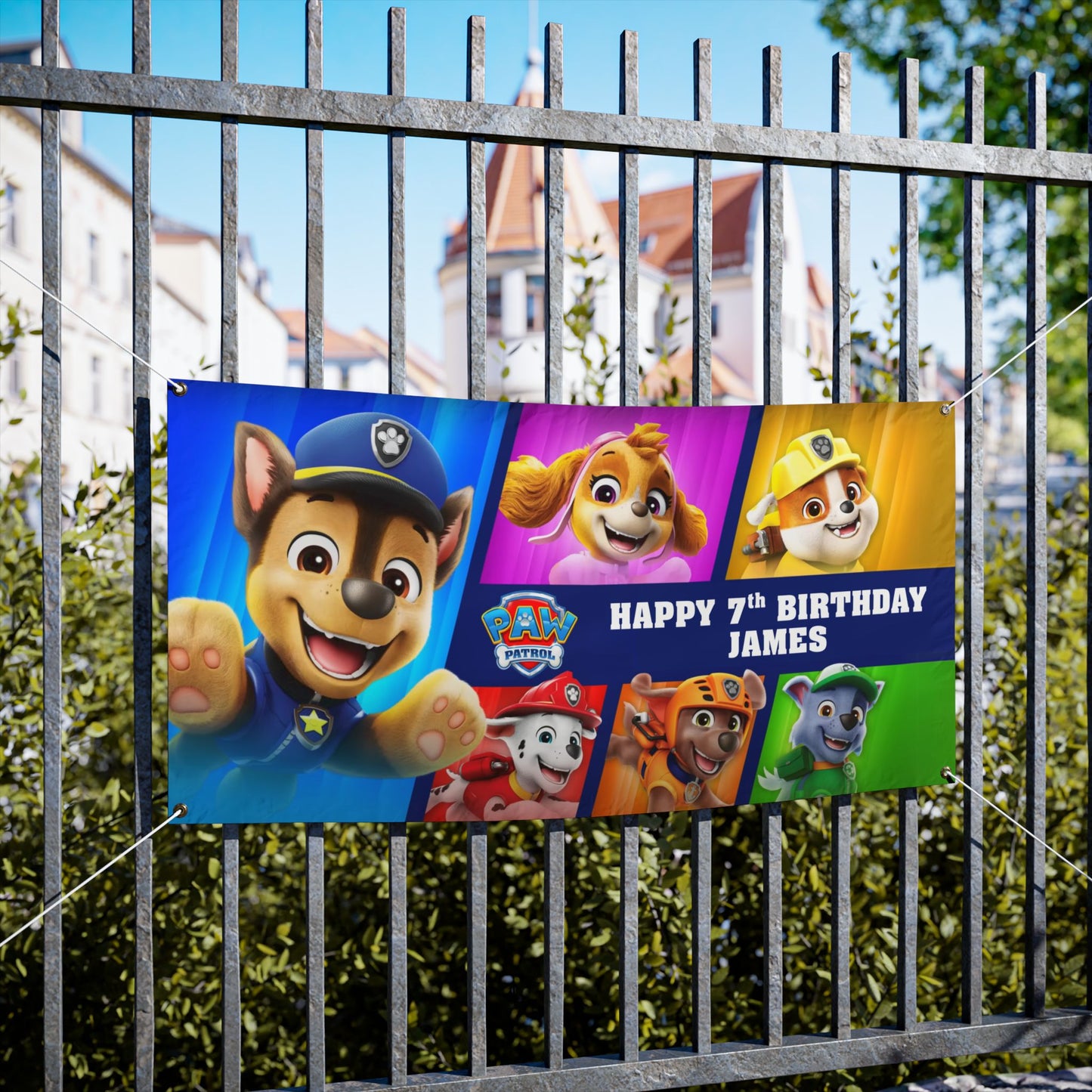 Personalized Paw Patrol Birthday Vinyl Banner | Party Decor, Kids Birthday, Custom Name Banner, Birthday Celebration, Rainbow Theme