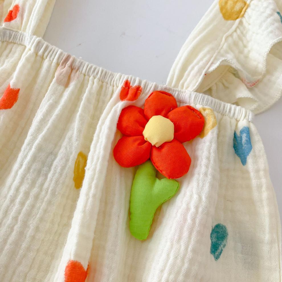 Baby Girl Summer Romper Set Heart Print Sleeveless Jumpsuit with Ruffle Hat | Cute & Comfy Outfit