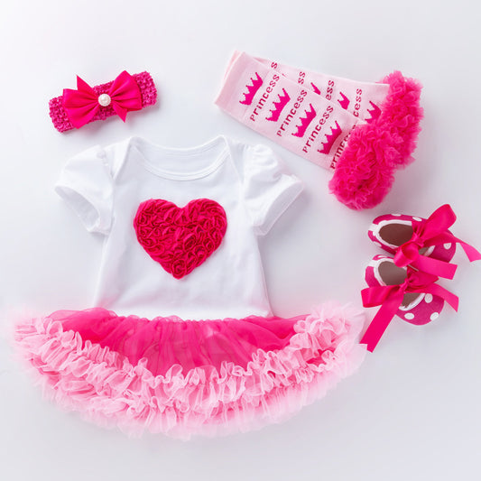 Baby Girl Cotton Romper Dress - Rose Red & Pink | Short Sleeve One-Piece Princess Summer Outfit | Cartoon Baby Bag Fart Dress