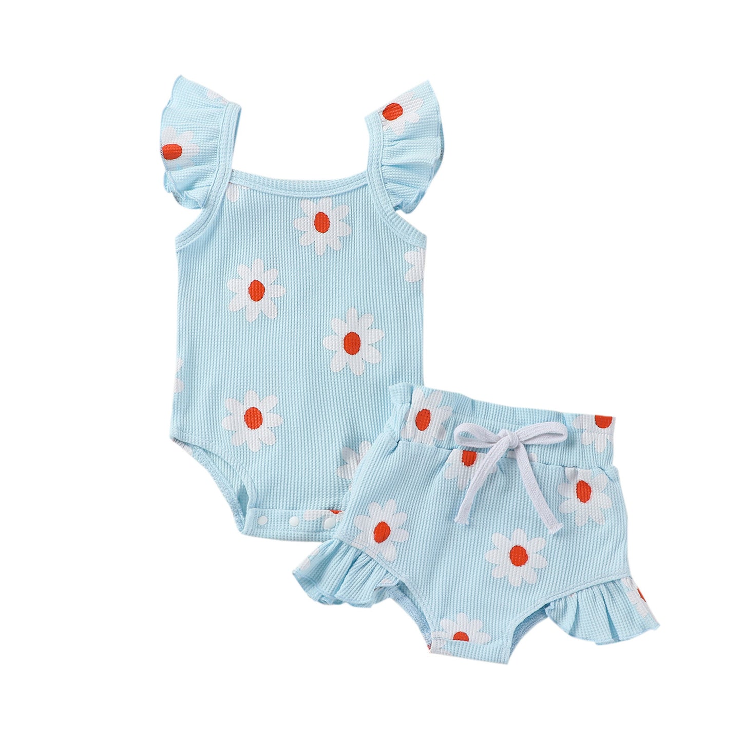 Baby Girl Daisy Print Ruffle Romper & Shorts Set – Cute Summer Outfit