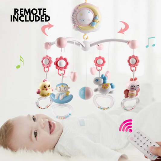 Baby Musical Crib Mobile with Projector Lights | Rotating Baby Mobile with Teether Rattle | Sleep Training Toy for Infants | Soothing Lullaby & Nature Sounds