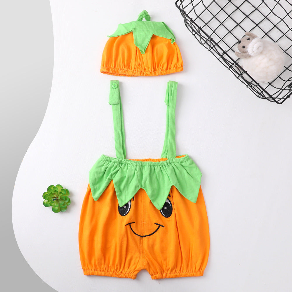 Summer Baby Girl Sling Romper Set | Cute Tiger & Fruit Print Triangle One-Piece Bodysuit + Matching Hat | Soft Cotton Sleeveless Infant Outfit | Casual Toddler Clothes | Sizes 66–120cm