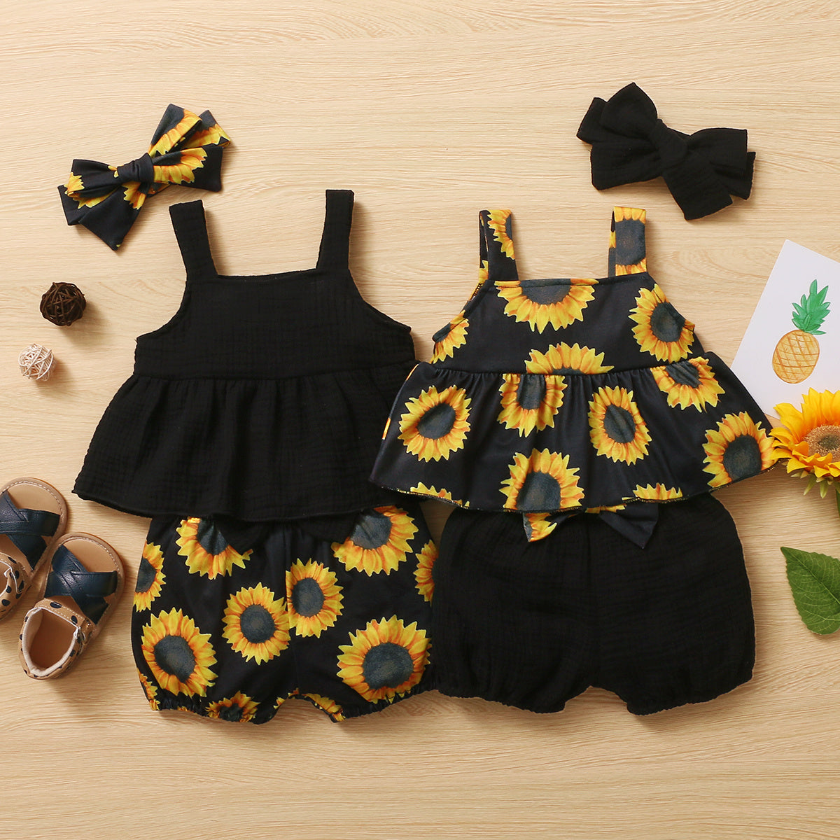 Newborn Baby Girls Summer Clothes Cute Sunflower Two Piece Set, Baby Clothes