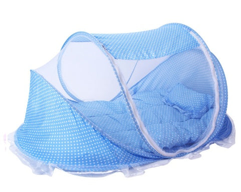 Foldable Baby Mosquito Net Bed with Mattress & Pillow – Portable Infant Travel Crib Tent, Breathable Insect Protection Baby Bed