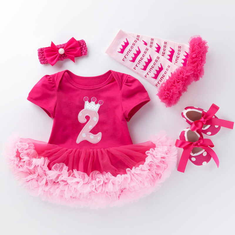Baby short-sleeved high quality cotton bag fart dress one-piece dress rose red pink romper dress
