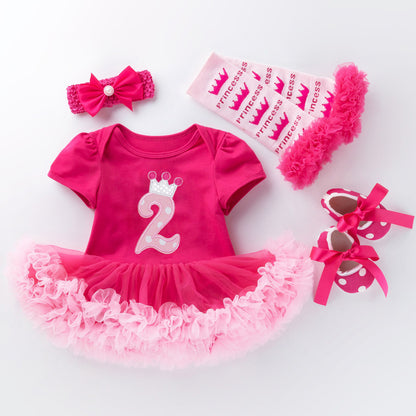 Baby short-sleeved high quality cotton bag fart dress one-piece dress rose red pink romper dress