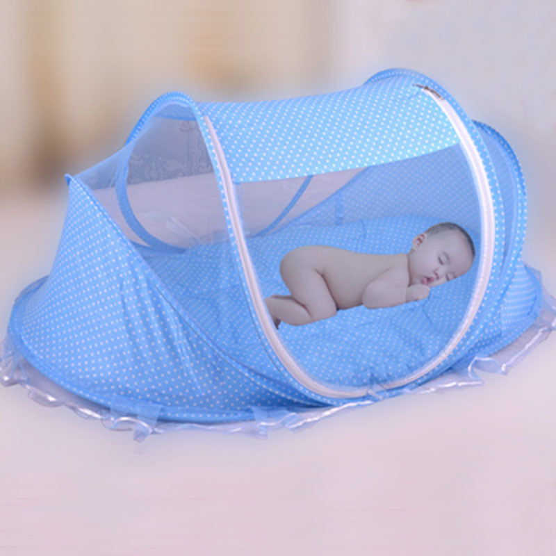 Foldable Baby Mosquito Net Bed with Mattress & Pillow – Portable Infant Travel Crib Tent, Breathable Insect Protection Baby Bed