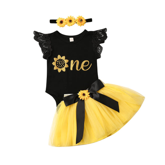 Baby 1st Birthday Outfit, Baby Small  Three-Piece Triangle Romper