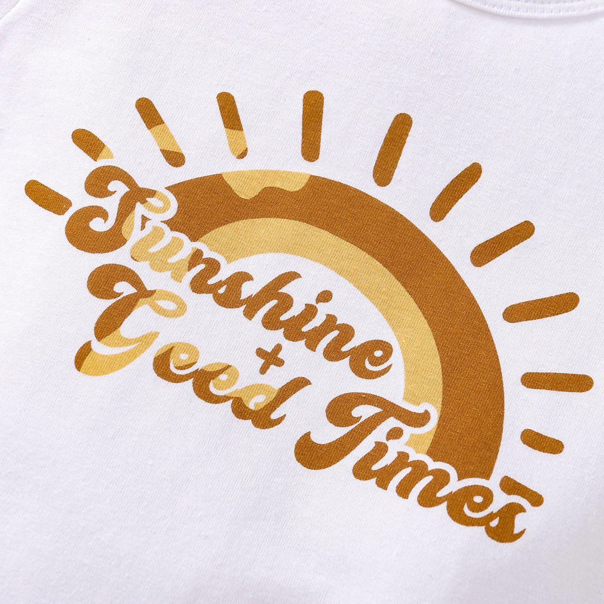 Sunshine + Good Times Baby Outfit – 3-Piece Romper, Shorts & Headscarf Set