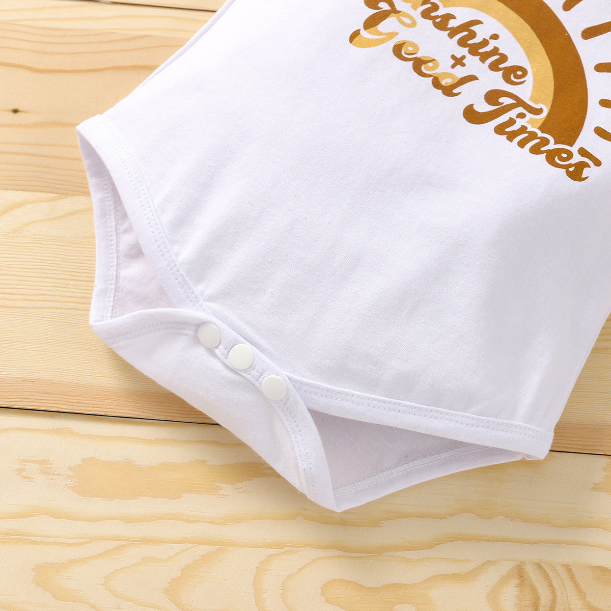 Sunshine + Good Times Baby Outfit – 3-Piece Romper, Shorts & Headscarf Set