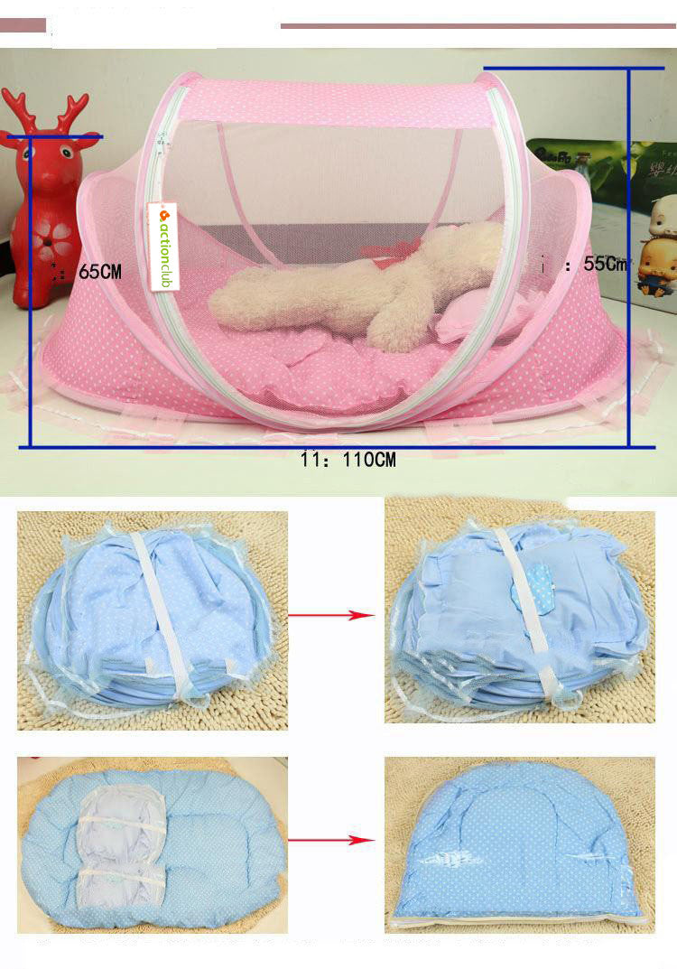 Foldable Baby Mosquito Net Bed with Mattress & Pillow – Portable Infant Travel Crib Tent, Breathable Insect Protection Baby Bed