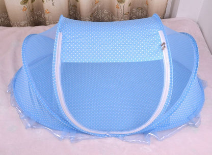 Foldable Baby Mosquito Net Bed with Mattress & Pillow – Portable Infant Travel Crib Tent, Breathable Insect Protection Baby Bed