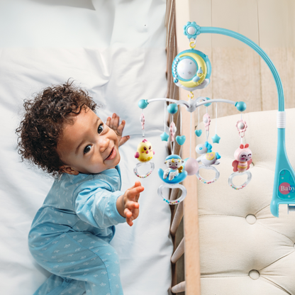 Baby Musical Crib Mobile with Projector Lights, Hanging Rotating, Teether Rattle Baby Sleeping Training Toy