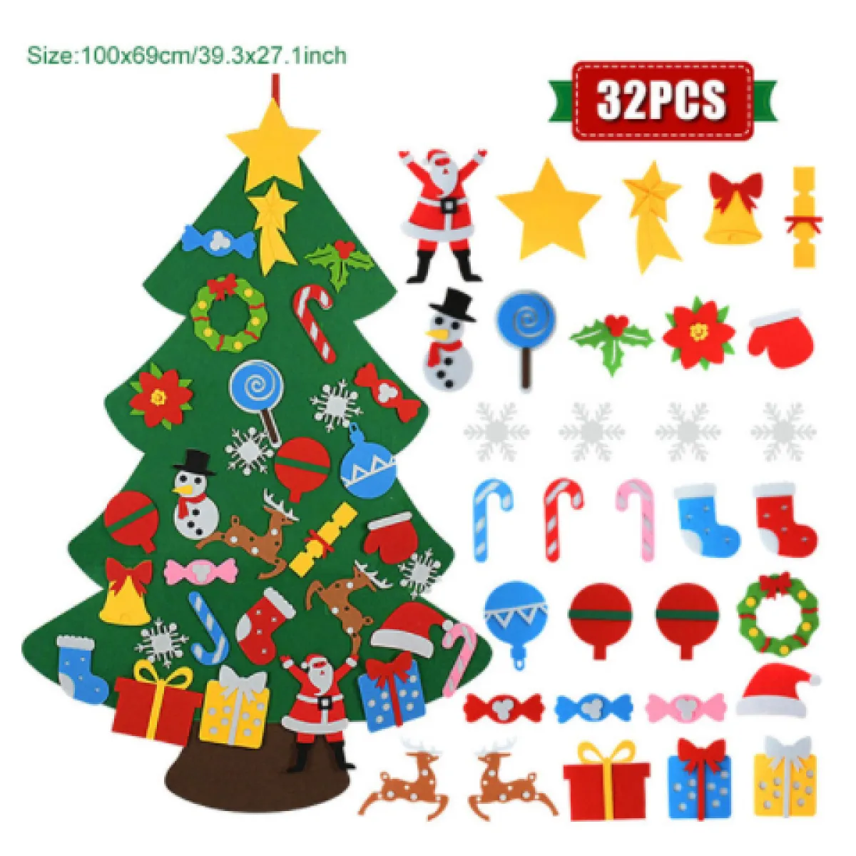 DIY Felt Christmas Tree Set for Kids – Toddler Christmas Tree Decorations Kit, Reusable Holiday Wall Decor & Educational Toy