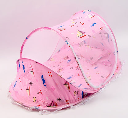 Foldable Baby Mosquito Net Bed with Mattress & Pillow – Portable Infant Travel Crib Tent, Breathable Insect Protection Baby Bed