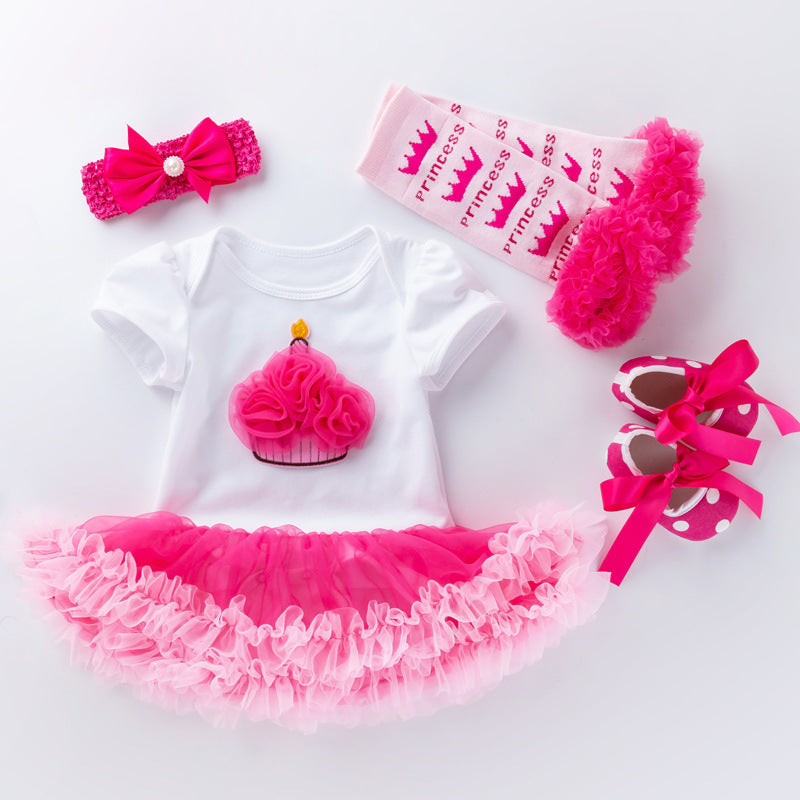 Baby short-sleeved high quality cotton bag fart dress one-piece dress rose red pink romper dress
