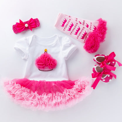 Baby short-sleeved high quality cotton bag fart dress one-piece dress rose red pink romper dress