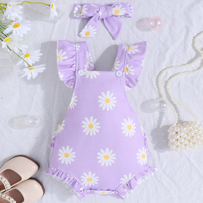 Baby Girl Ruffle Floral Romper with Headband – Soft & Breathable Summer Outfit