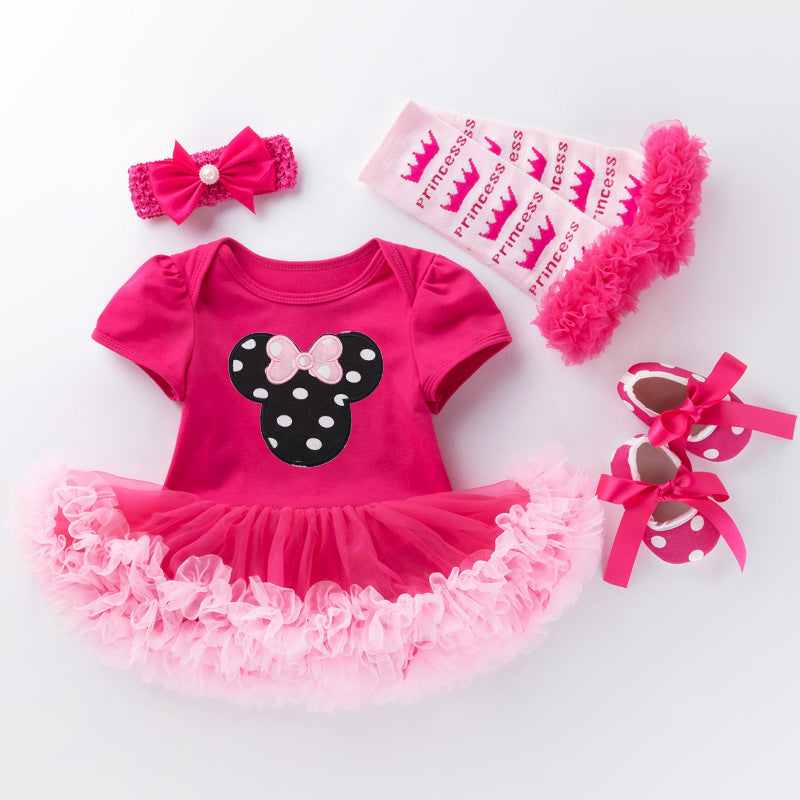 Baby short-sleeved high quality cotton bag fart dress one-piece dress rose red pink romper dress
