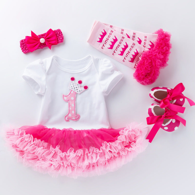Baby short-sleeved high quality cotton bag fart dress one-piece dress rose red pink romper dress