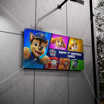 Personalized Paw Patrol Birthday Vinyl Banner | Party Decor, Kids Birthday, Custom Name Banner, Birthday Celebration, Rainbow Theme