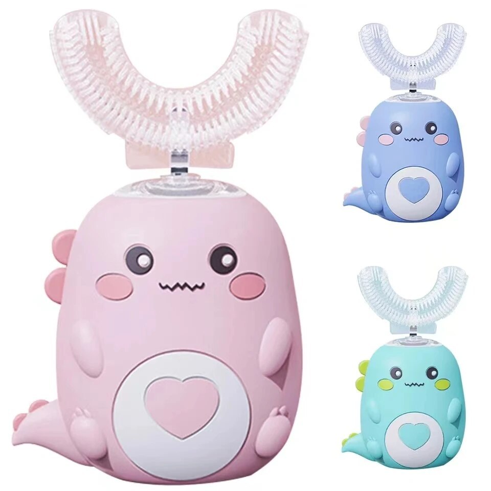 Kids Electric Toothbrush U-Shaped – 360° Automatic Sonic Toothbrush for Children, USB Rechargeable Silicone Baby Toothbrush