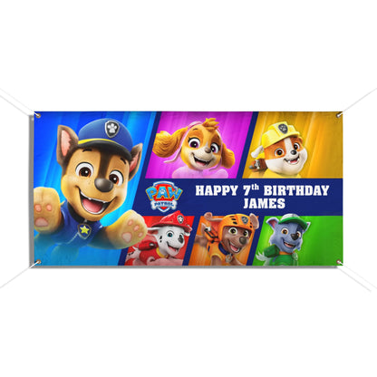 Personalized Paw Patrol Birthday Vinyl Banner | Party Decor, Kids Birthday, Custom Name Banner, Birthday Celebration, Rainbow Theme