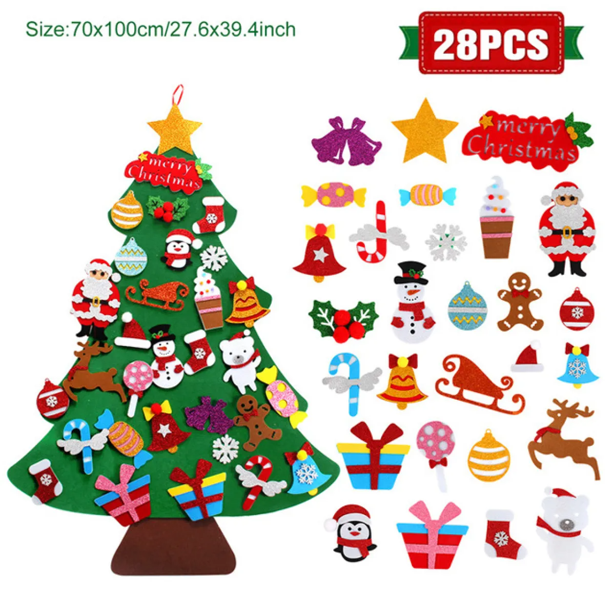 DIY Felt Christmas Tree Set for Kids – Toddler Christmas Tree Decorations Kit, Reusable Holiday Wall Decor & Educational Toy