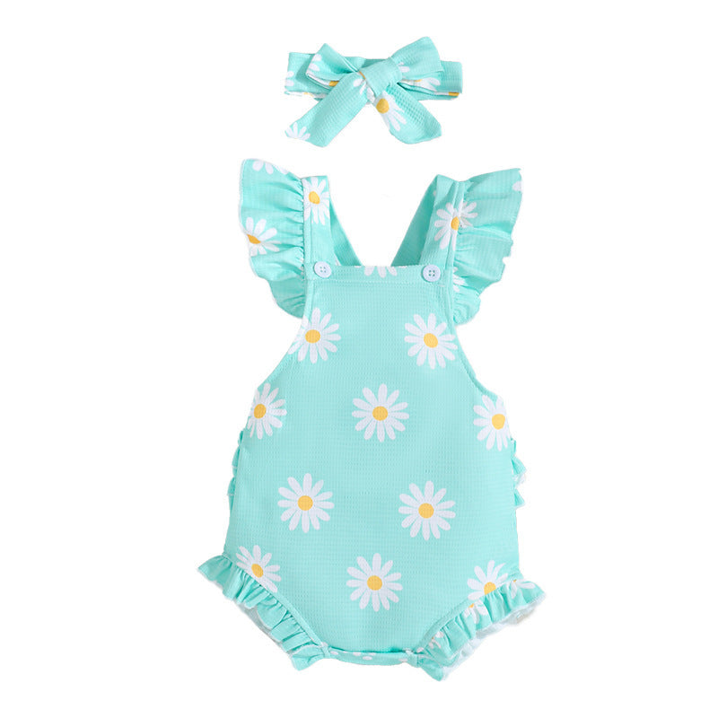 Baby Girl Ruffle Floral Romper with Headband – Soft & Breathable Summer Outfit