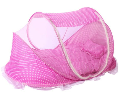 Foldable Baby Mosquito Net Bed with Mattress & Pillow – Portable Infant Travel Crib Tent, Breathable Insect Protection Baby Bed