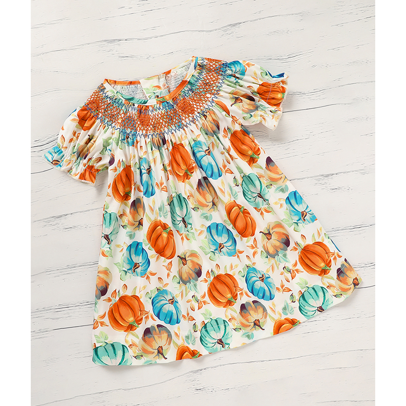 Toddler Baby Girl Pumpkin Dress – Smocked Fall Outfit for Halloween & Thanksgiving, Long Sleeve Autumn Party Dress (6M–4T)