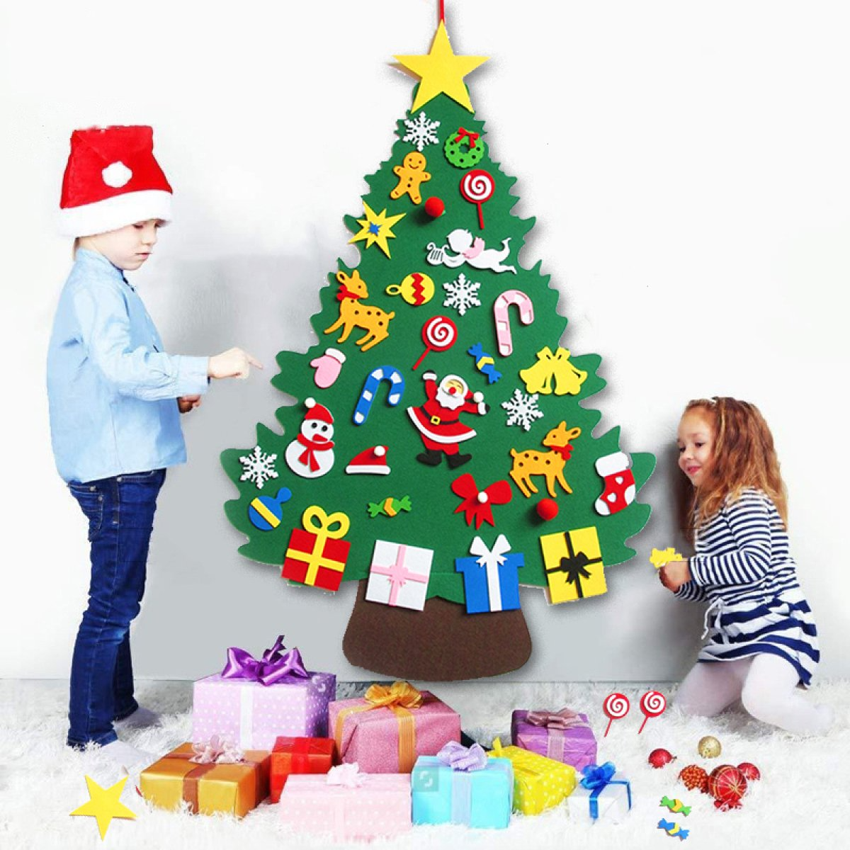 DIY Felt Christmas Tree Set for Kids – Toddler Christmas Tree Decorations Kit, Reusable Holiday Wall Decor & Educational Toy